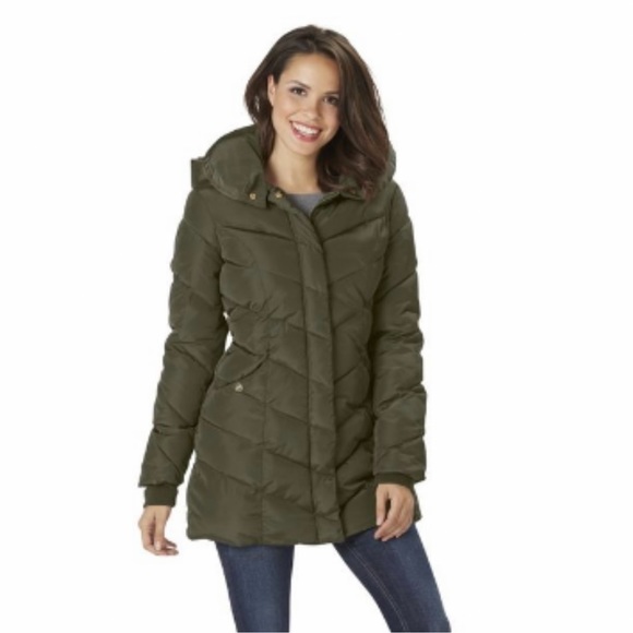 NWT Steve Madden Chevron Quilted Puffer Coat ~ Olive Green - Picture 16 of 16